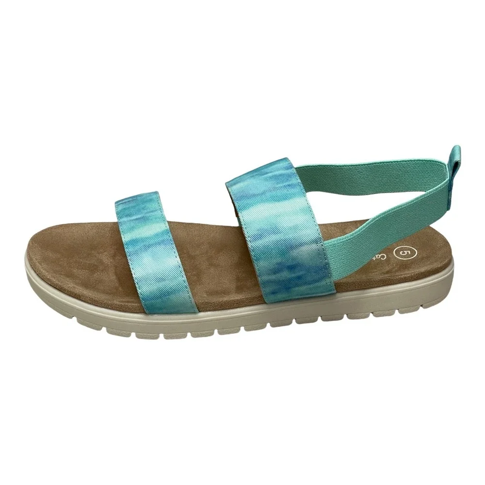 Cat & Jack Girls Sloane Blue Tie Dye Pull-On Elastic Strap Footbed Sandal Size 5